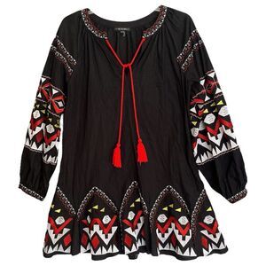 Free The Roses Lourdes Boho Embroidered Dress Womens XS Mexicali Cotton Linen